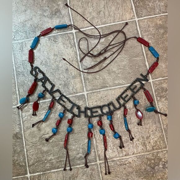Save The Queen Accessories - Save The Queen Belt Metal Logo Beads Tie OS